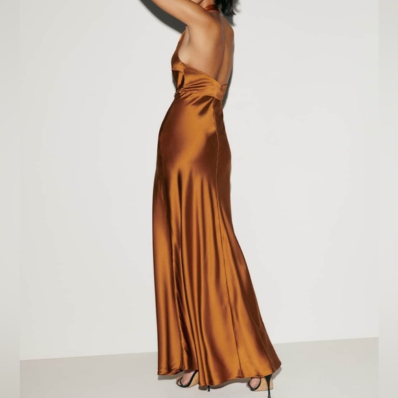 Reformation Daniela 100% silk copper maxi halter gown dress wedding fall size 8 - Picture 7 of 16